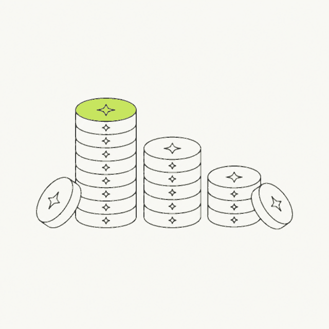 Line drawing of three stacks of star-marked game tokens